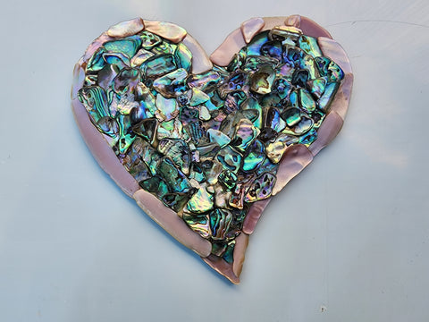 Paua and pink muscle shell heart